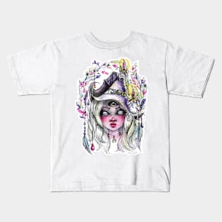 Flame Watercolor Witch Drawing Kids T-Shirt